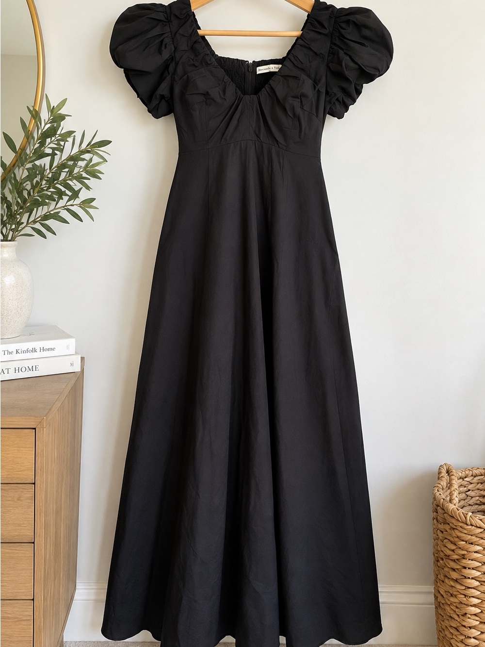 Abercrombie & Fitch Black Puff Sleeve Midi Dress Size S Wedding Guest Perfect